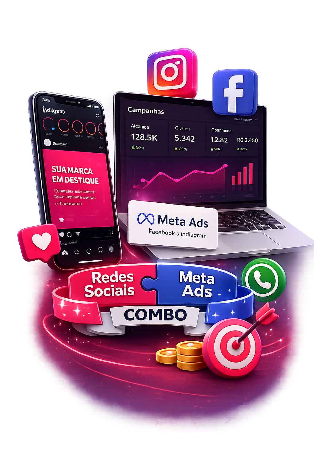 Combo redes sociais e Meta Ads Digicresce